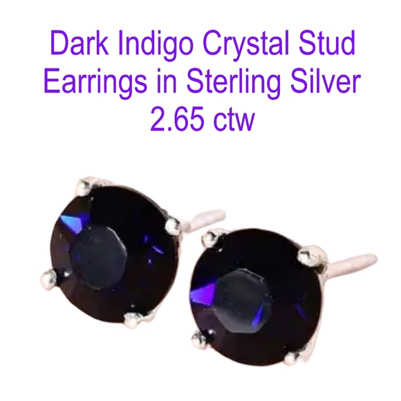 Jewelry - Dark Indigo Crystal Stud Earrings in 925 Sterling Silver 2.65 ct tw 8mm